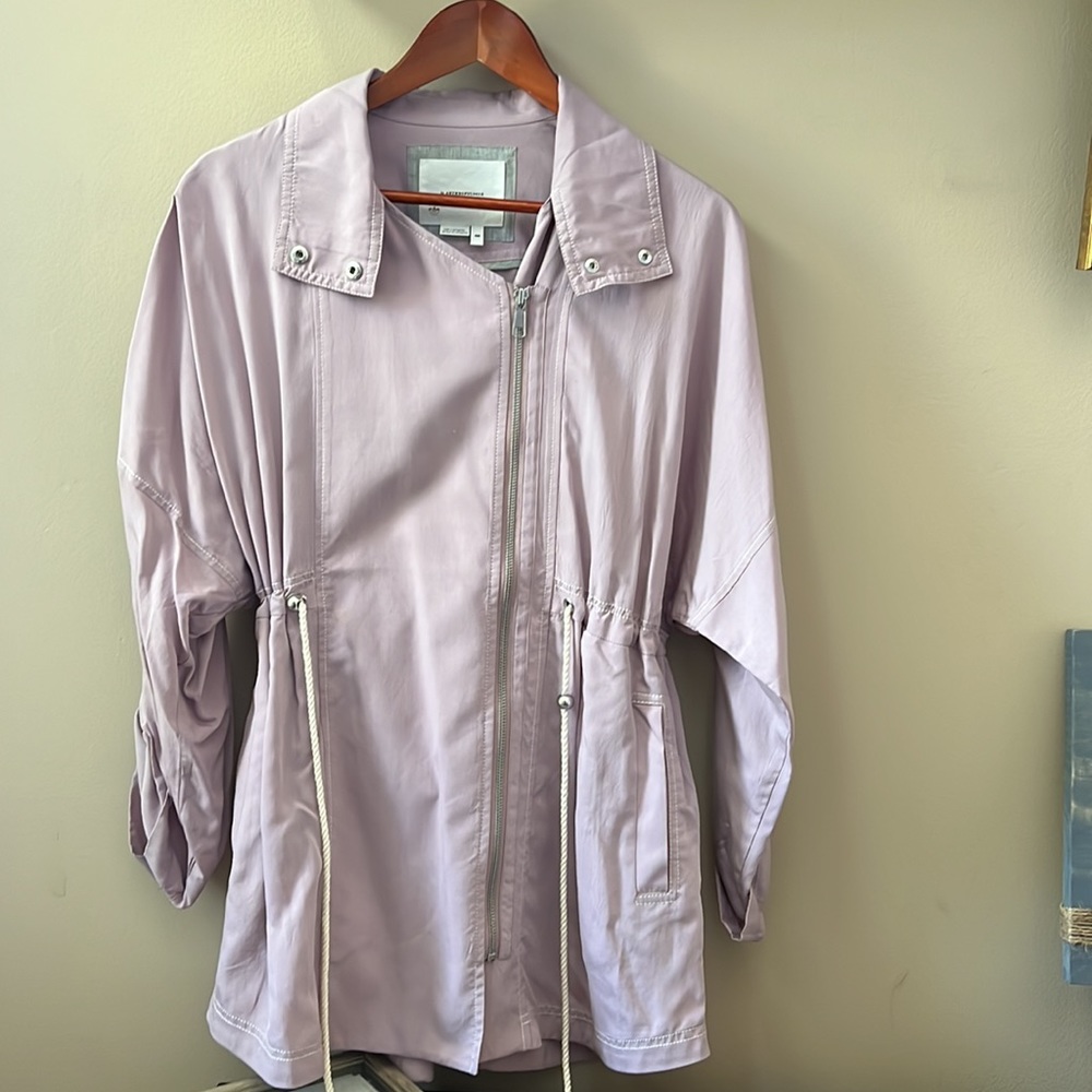 Anthropologie roll up sleeve adjustable cinched waist long jacket